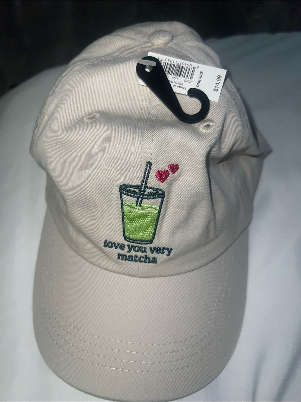 Old Navy Cream Baseball Cap with Green Matcha Embroidery
